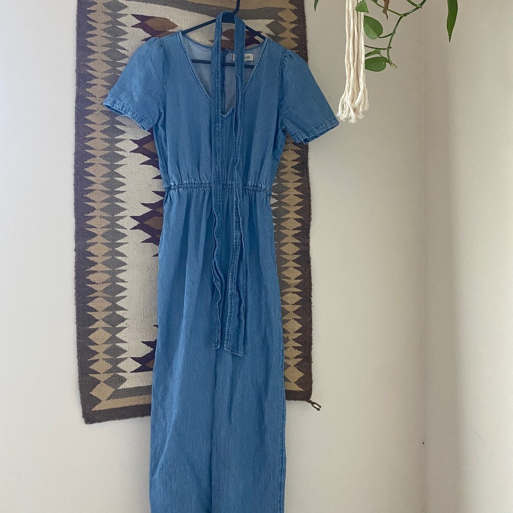 Madewell Denim Puff Sleeve tapered jumpsuit 00
